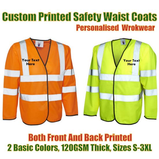 Picture of Custom Printed Unisex Hi Visibility Long Sleeve Waist Coats 2 Pack